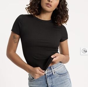 Express Women Fitted Ribbed Crew Neck Short Sleeve Black Tee Shirt Size Small